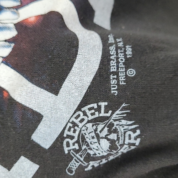 vintage 90s Rebel Rider Skull Motorcycle XL Just Brass t-shirt crew neck - Picture 3 of 7